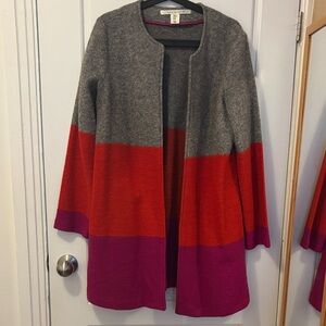 Eileen Fisher Multicolor Open Cardigan - Gray, Red, Magenta